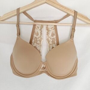 SOMA Bra Embraceable Racerback T-Shirt  Lace Back Demi Beige 32D‎
